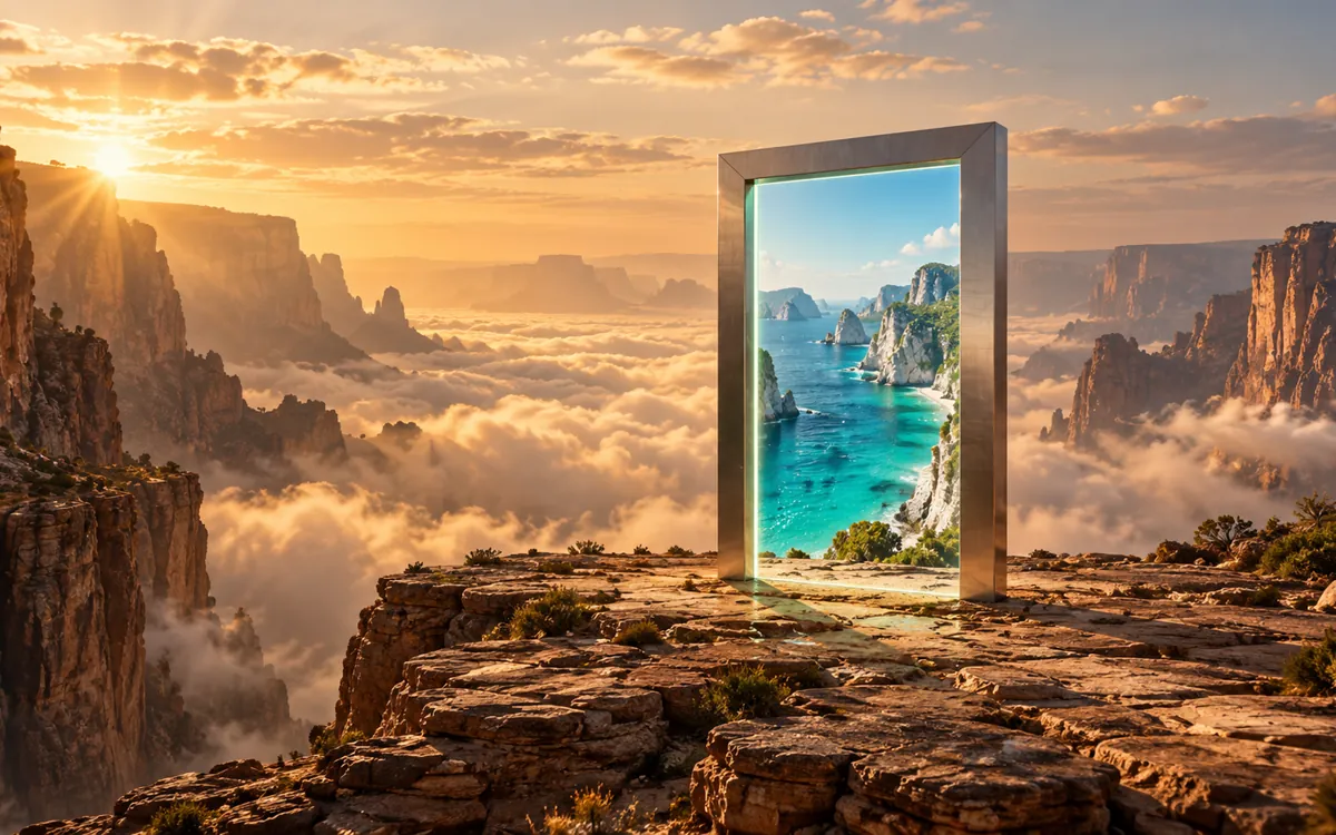 Vorschau des TSAM Flagship-Showcase: Landschaft mit Portal, aus dem eine zweite Welt wird
